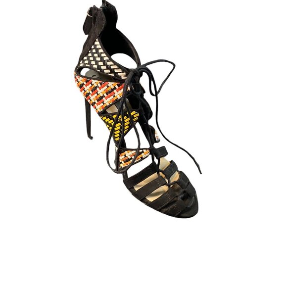 Zara Women's Colorful Woven Leather Strappy Stiletto Heels Size 38/8 - Picture 1 of 6